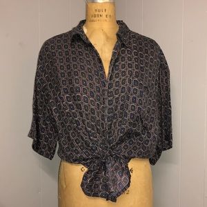 Oversized Silk Short Sleeve Button-up Shirt